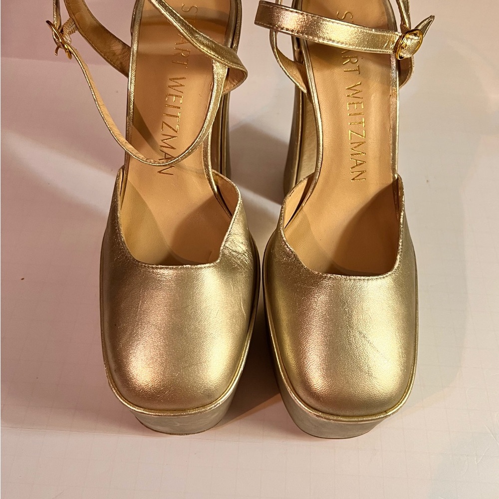 stuart Weitzman skyhigh heels sz 7 Light Gold - Picture 3 of 7